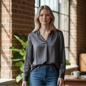 Rails Pearl Popover Blouse - Slate - XL - NWT - Satin Finish